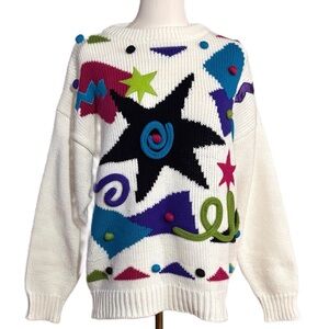 Vintage Gitano Abstract Pop Art Sweater Size L – 80s Bold Color Graphics